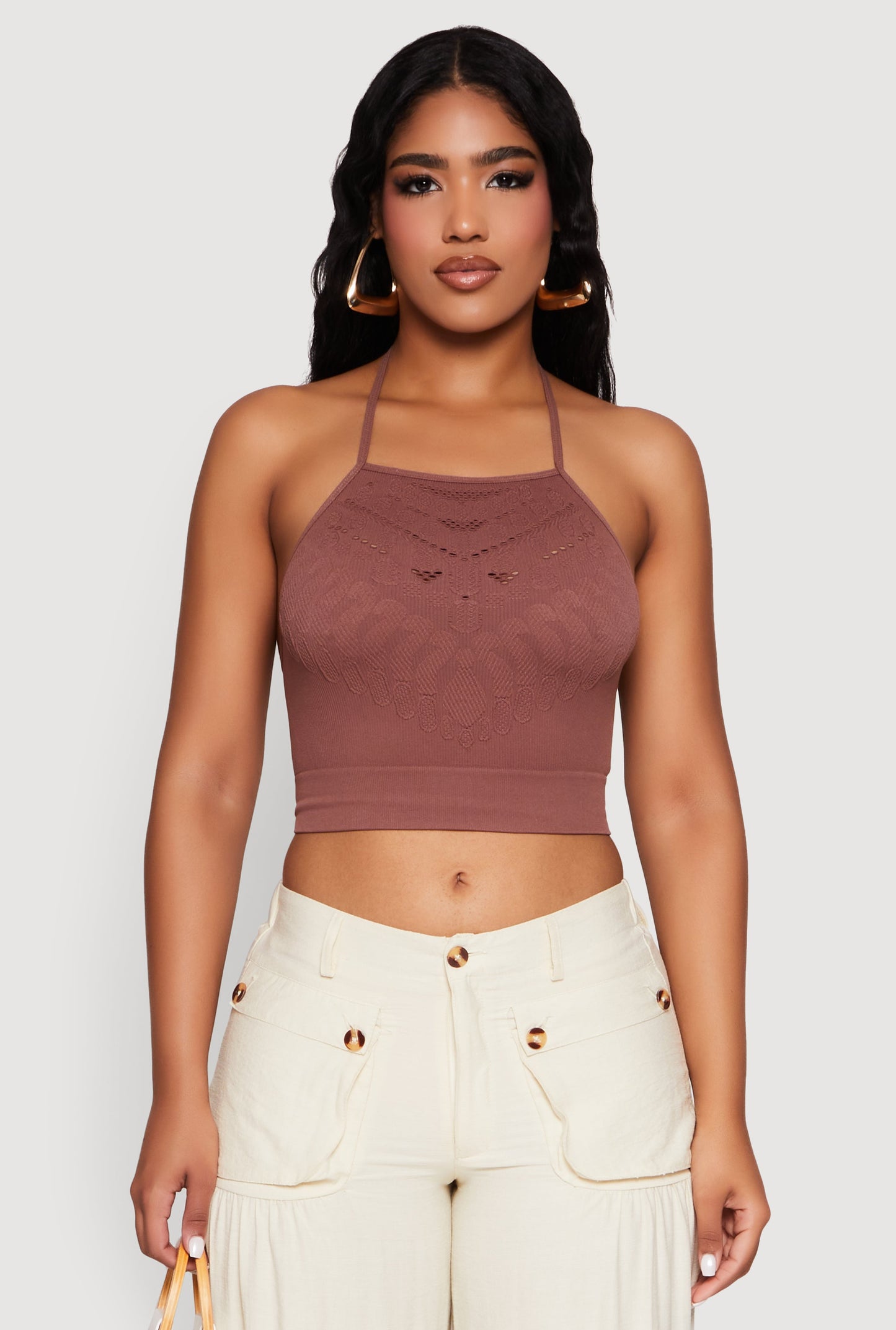 Seamless Laser Cut Cropped Halter Top