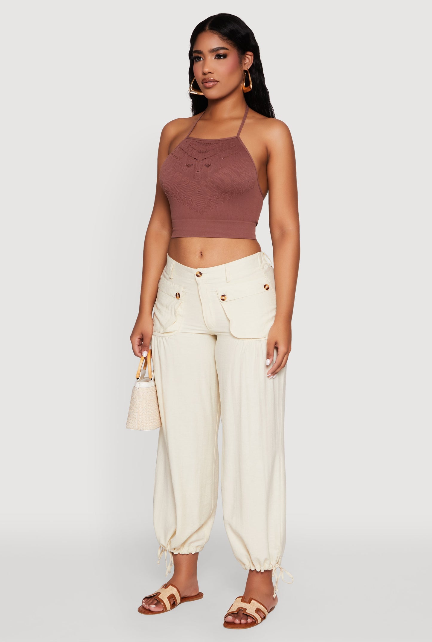 Seamless Laser Cut Cropped Halter Top