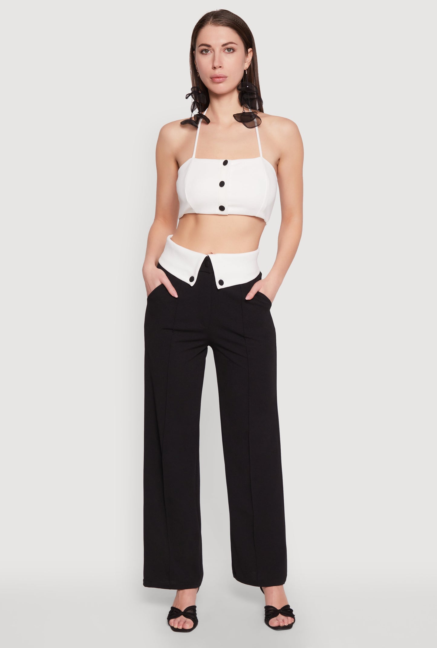 Faux Button Front Cropped Halter Top