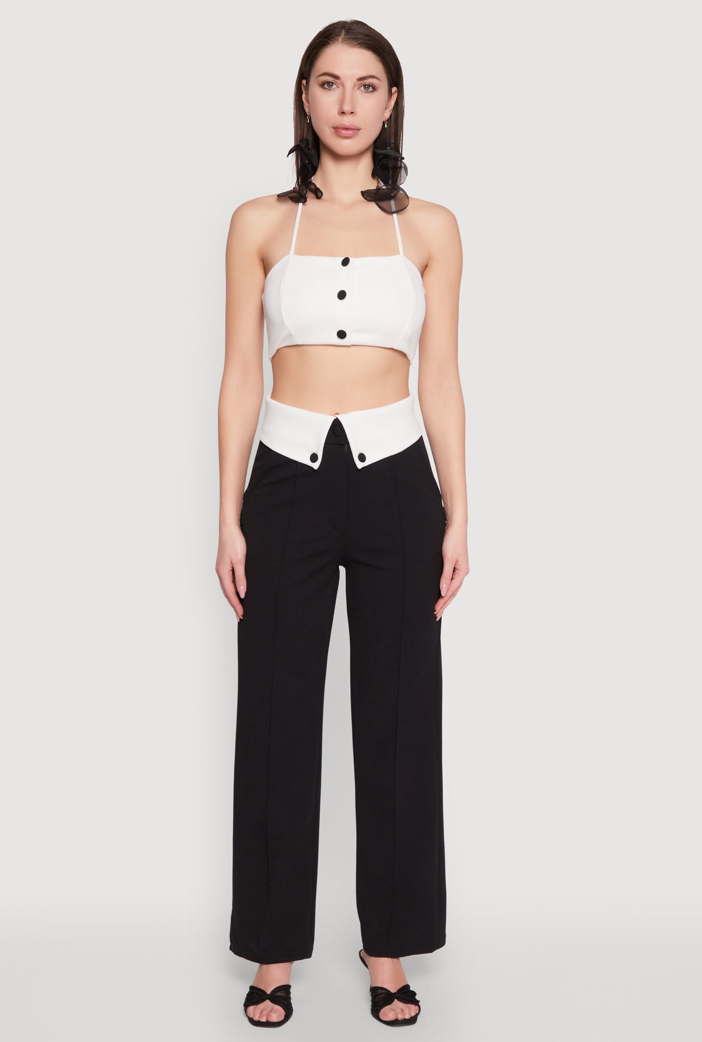 Faux Button Front Cropped Halter Top