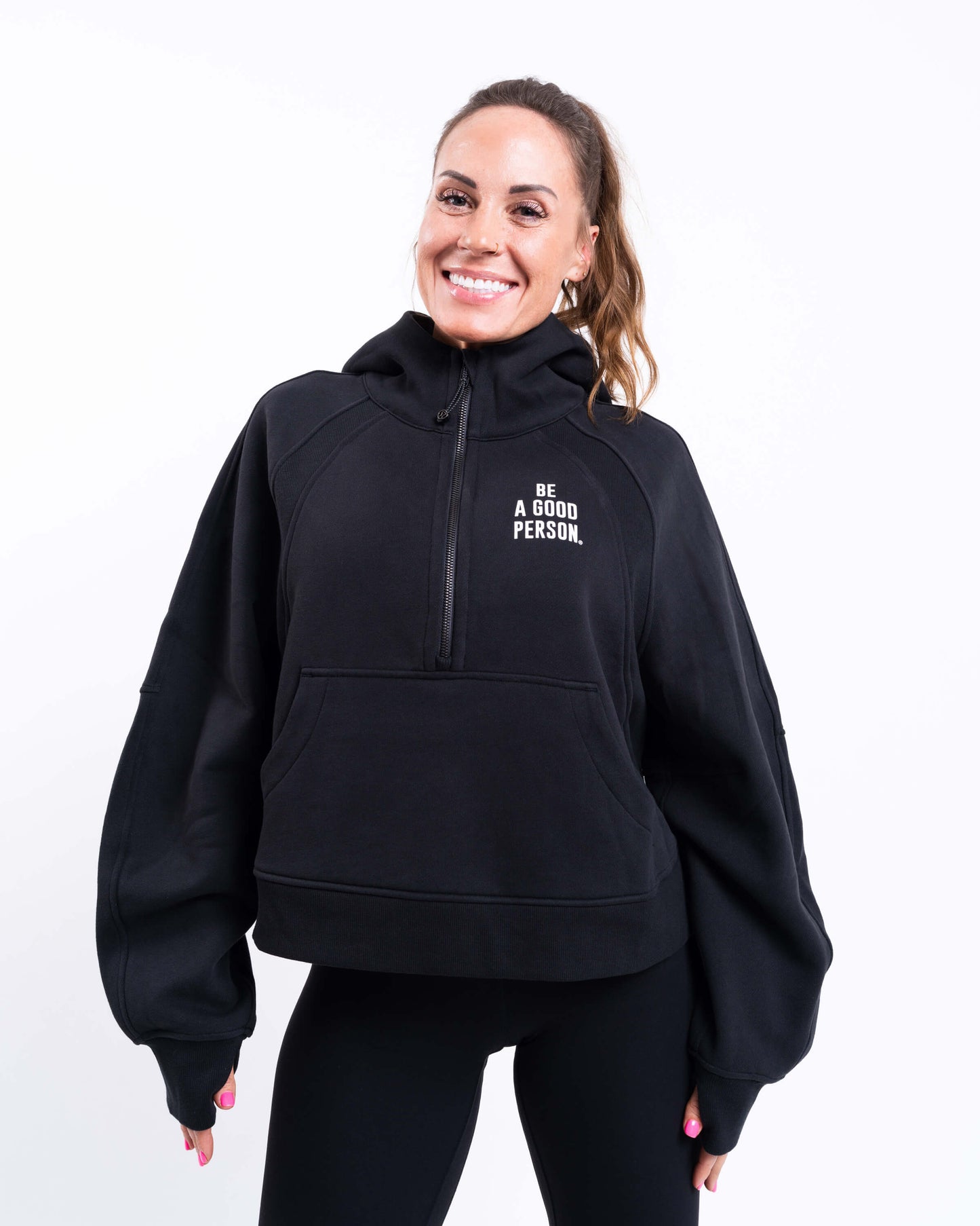 Scuba Oversized Half-Zip Hoodie - Black - lululemon // BE A GOOD PERSON *Pre-Order*
