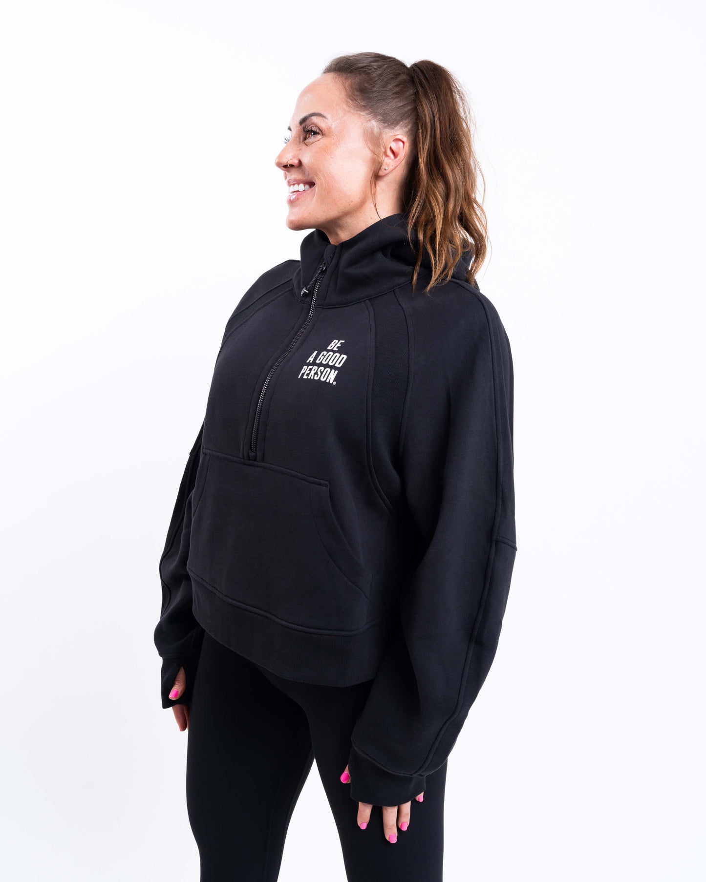 Scuba Oversized Half-Zip Hoodie - Black - lululemon // BE A GOOD PERSON *Pre-Order*