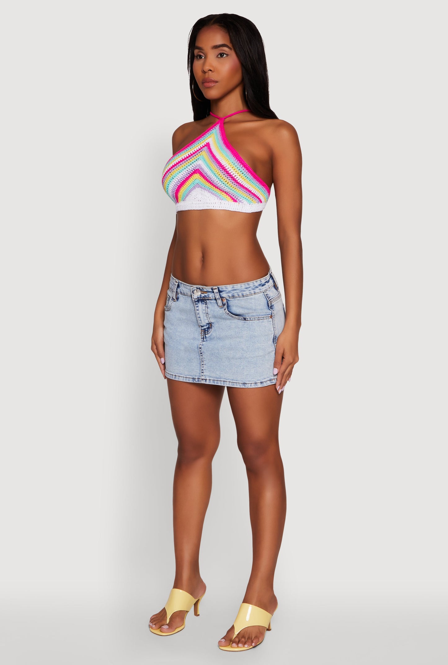 Trendy Crochet Chevron Cropped Halter Top