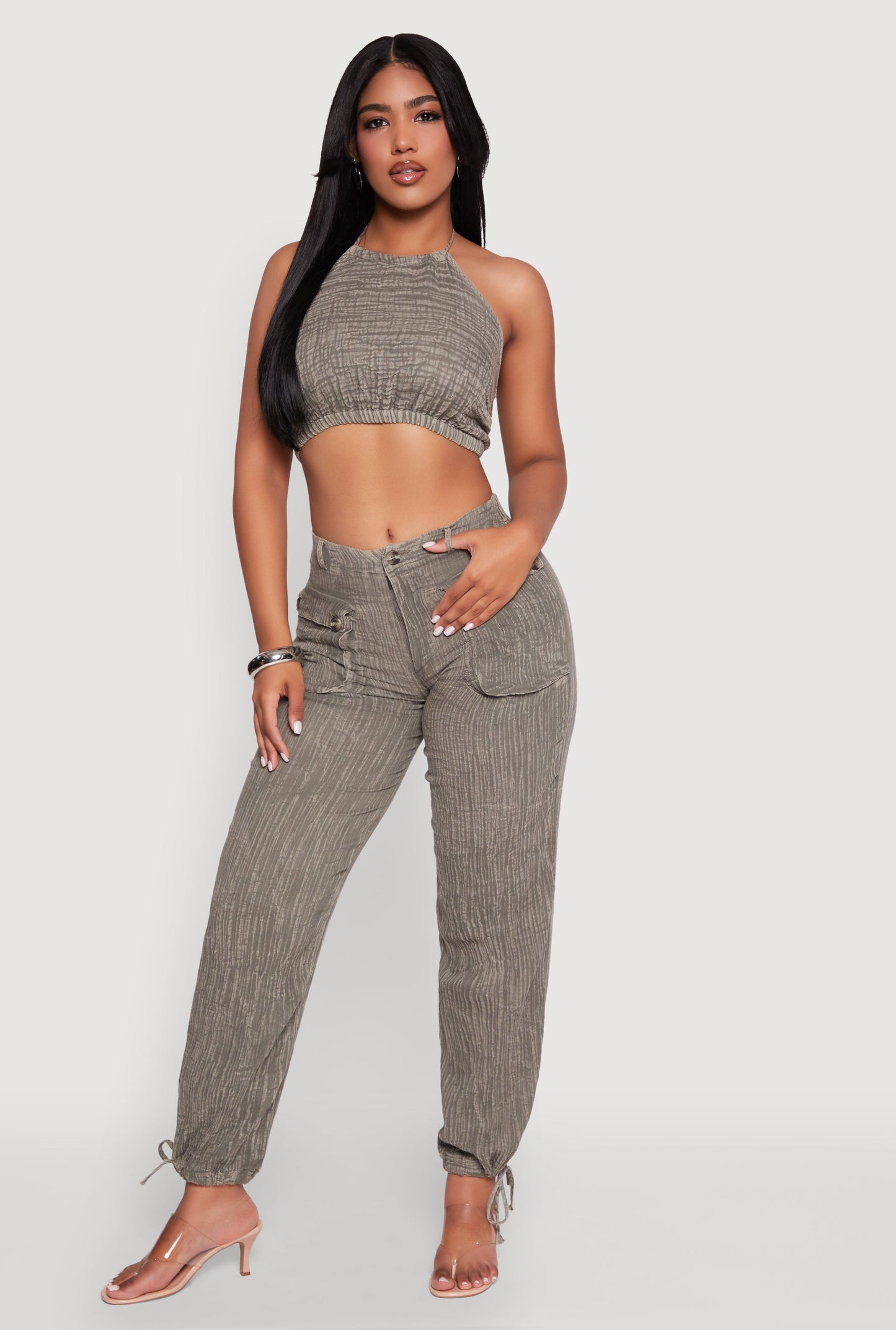Spoon Jeans Gauze Knit Tie Back Cropped Halter Top