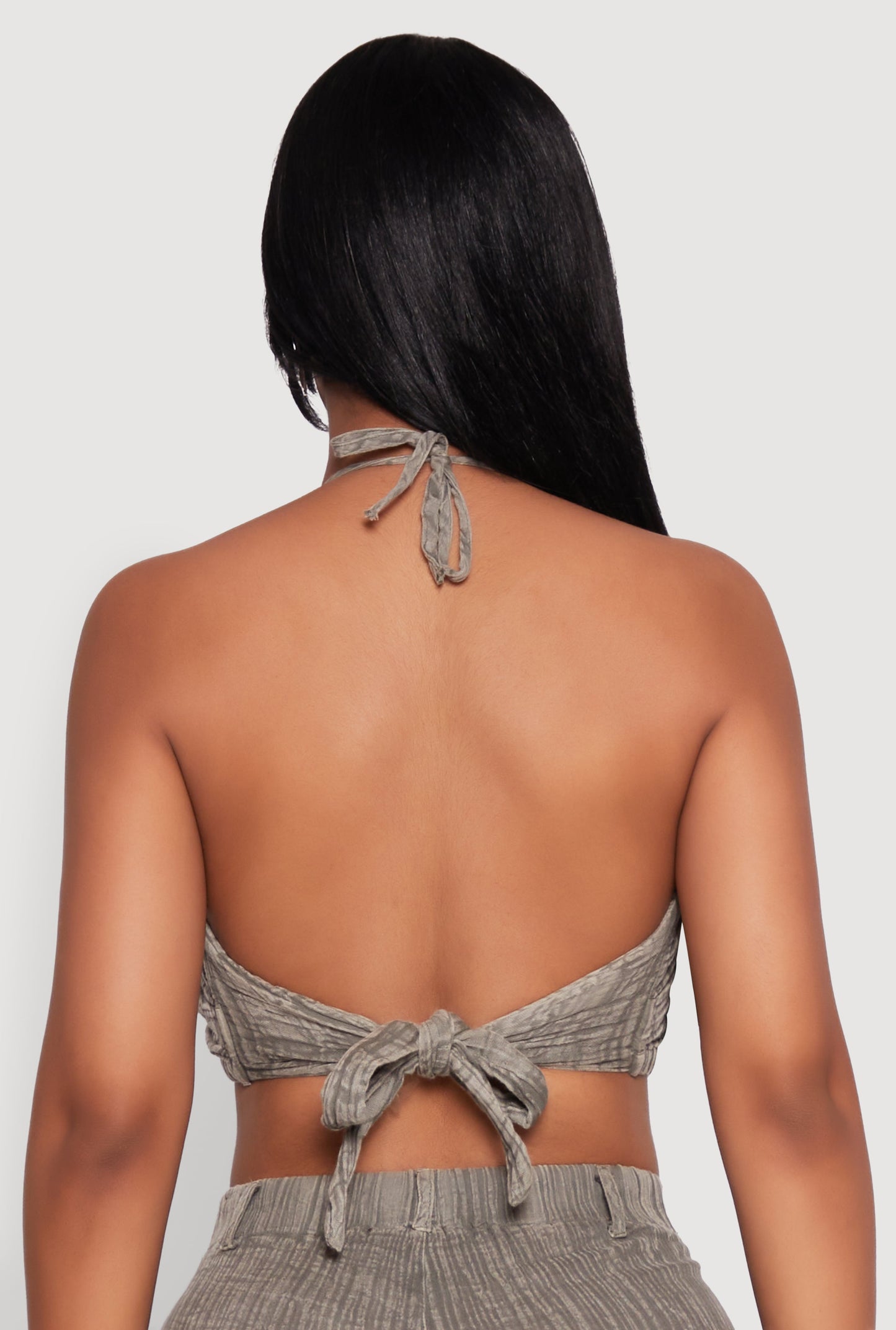 Spoon Jeans Gauze Knit Tie Back Cropped Halter Top