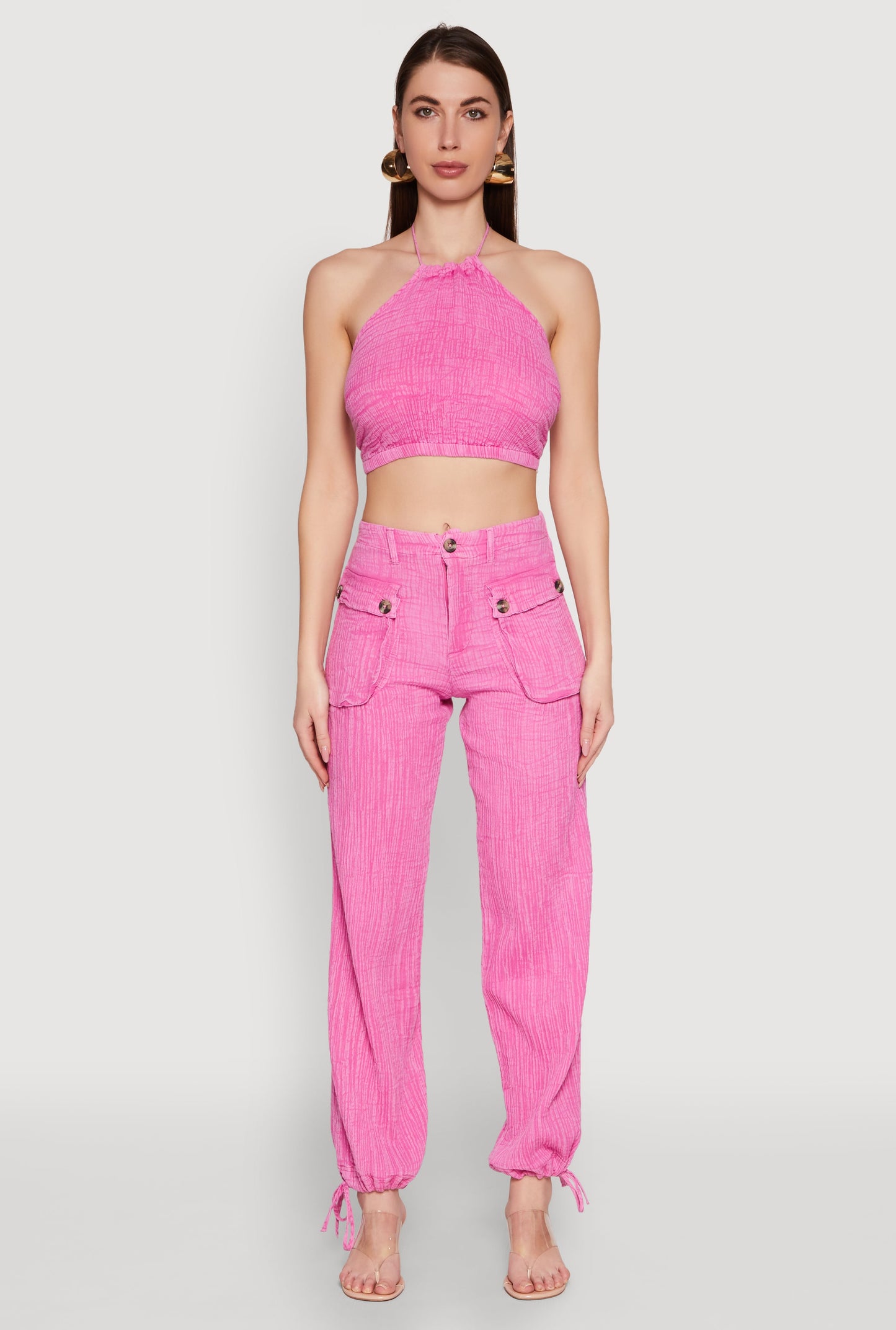Spoon Jeans Gauze Knit Tie Back Cropped Halter Top