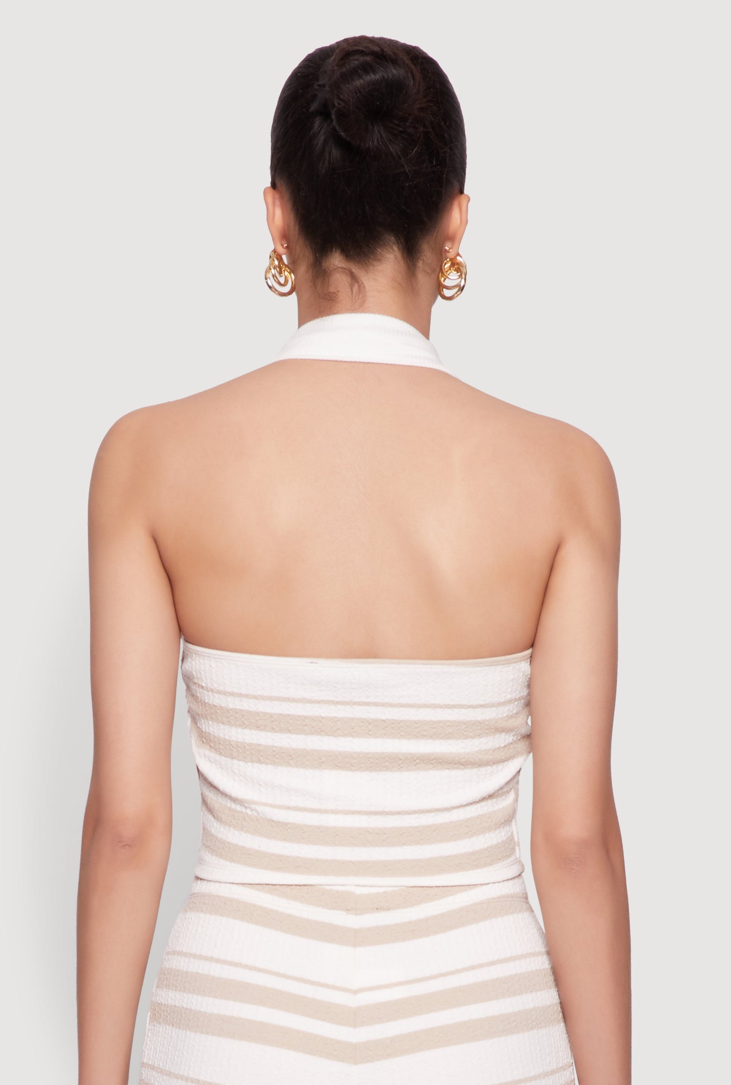 Textured Knit Striped Cropped Halter Top