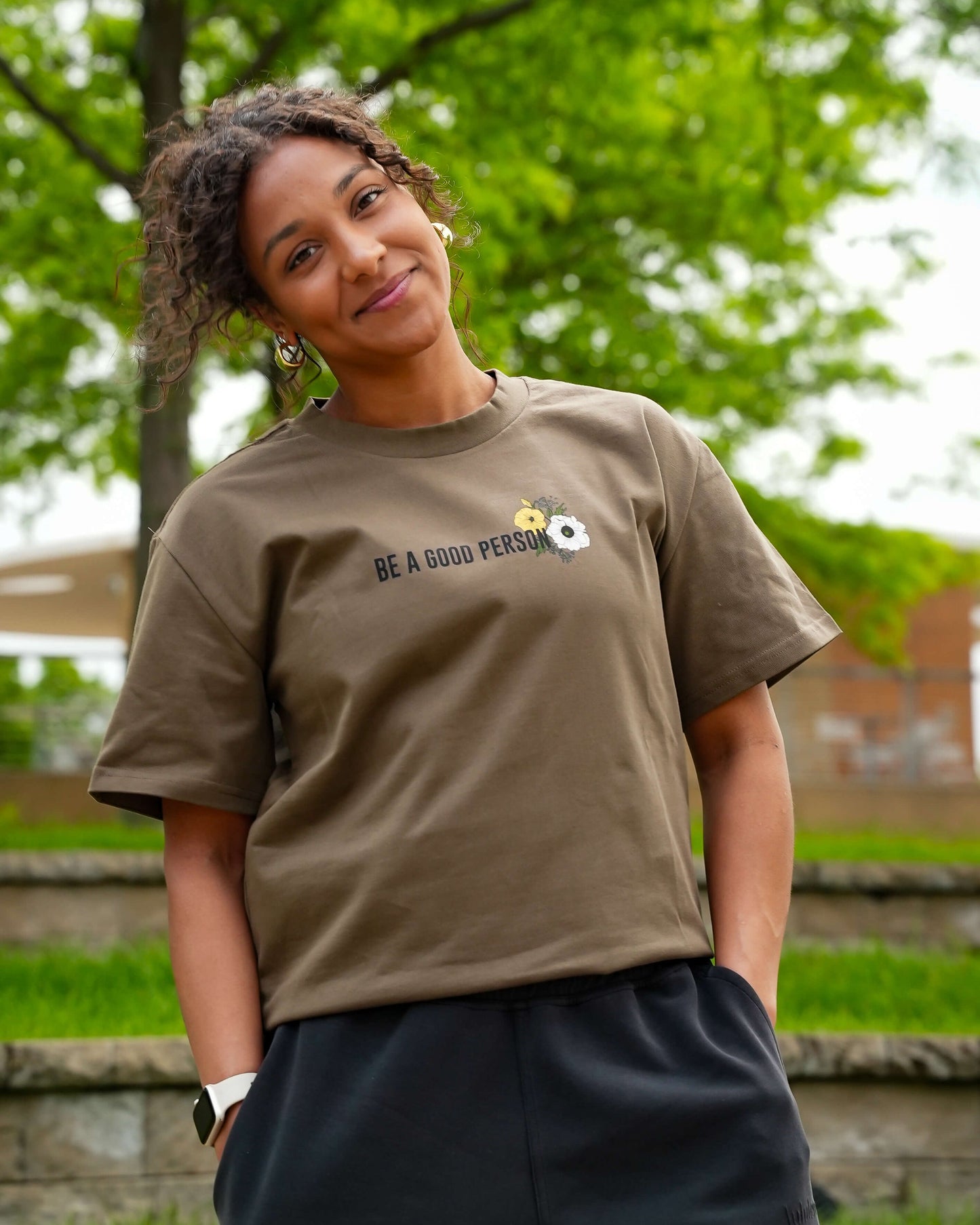 'In Bloom' Heavyweight Box T-Shirt - Brown