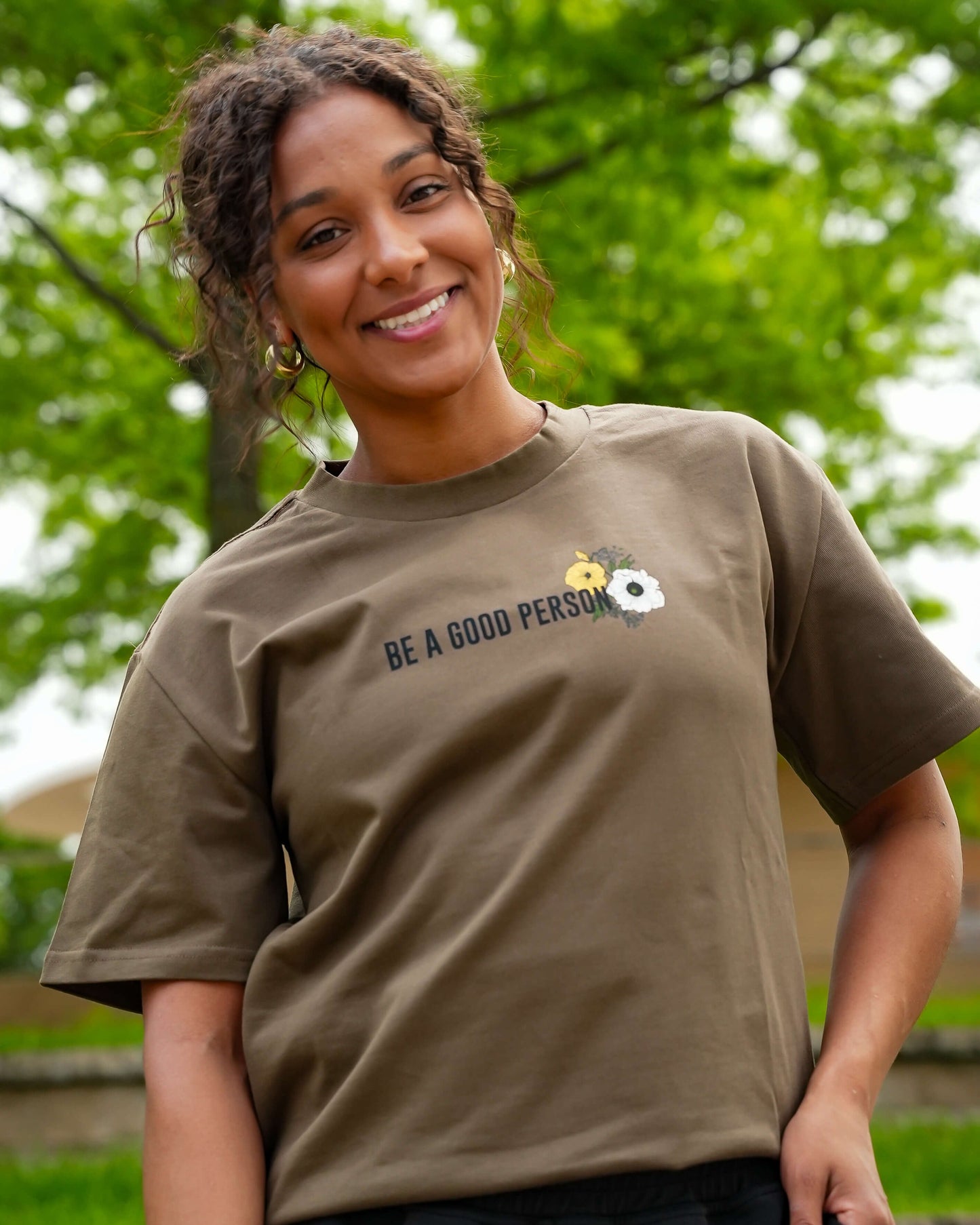 'In Bloom' Heavyweight Box T-Shirt - Brown