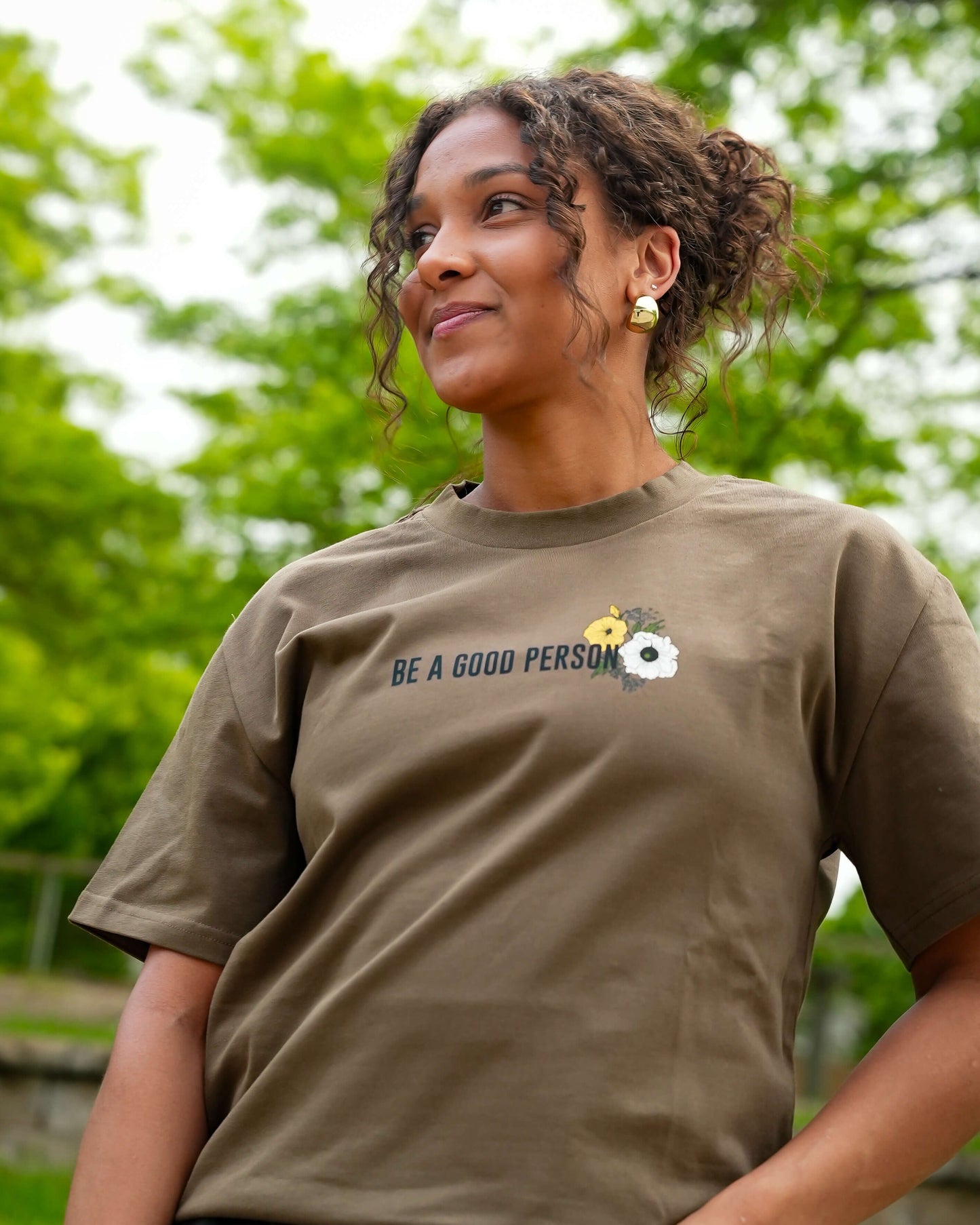 'In Bloom' Heavyweight Box T-Shirt - Brown
