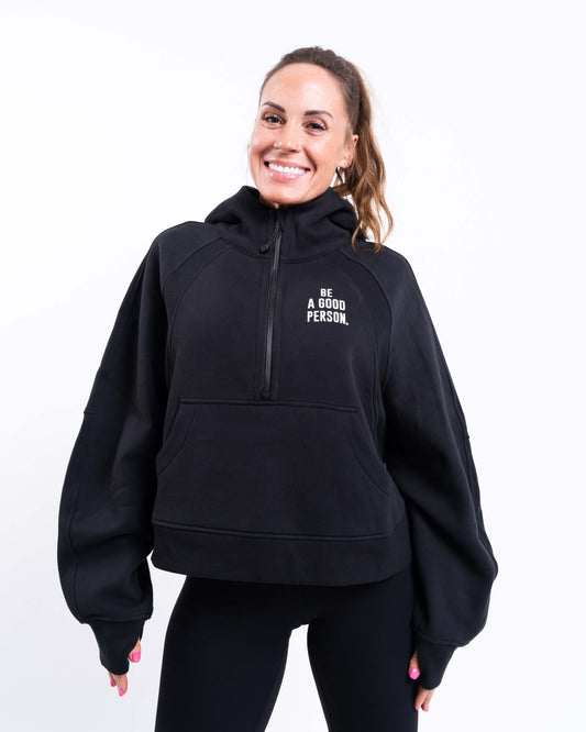 Scuba Oversized Half-Zip Hoodie - Black - lululemon // BE A GOOD PERSON *Pre-Order*
